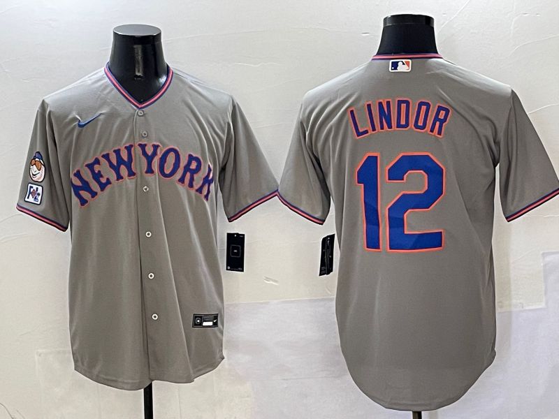 Men New York Mets #12 Lindor Grey Second generation 2025 Nike MLB Jersey style 5